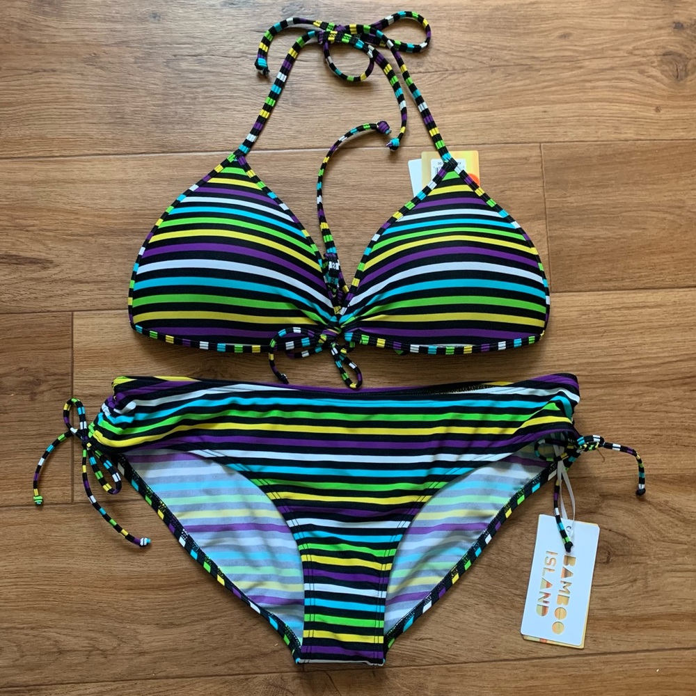 Bamboo Island NWT Striped Multicolored Two Pice Bikini Swimsuit  Size XL